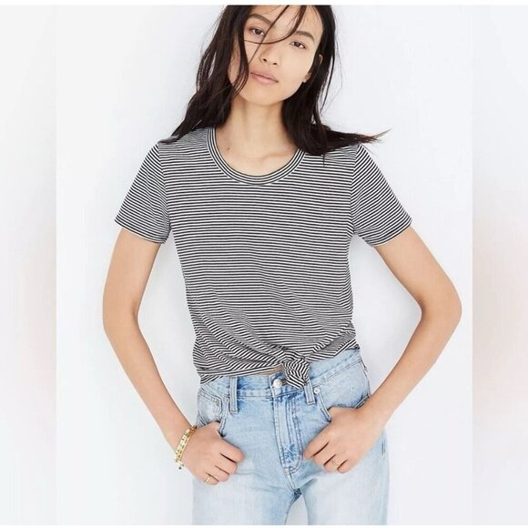 Madewell Tops - Madewell Black & White Knot-Front Tee in Stripe‎ Size Small Woman's